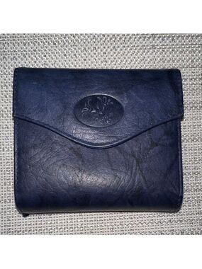 Julia Buxton Navy Blue Heiress leather convertible RFID blocking billfold wallet
